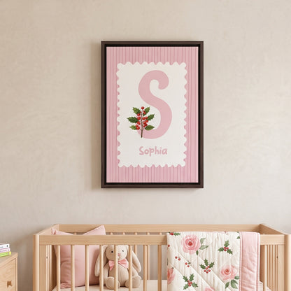 Personalized Birth Flower Striped Canvas Prints with Name Warm Nursery Decor Ship from USA Baby Shower Birthday Gift for New Dad Mom