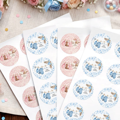 Personalized Self-Adhesive Leopard Print Pink Blue Sticker Label with Name Baby Shower Gender Reveal Party Gift for New Baby New Parents