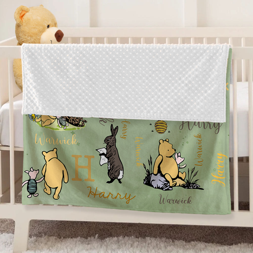 Personalized Classic Winnie the Pooh and Friends Soft Throw Blanket with Initial Name Nursery Decor Birthday Baby Shower Gift for Kids Newborns