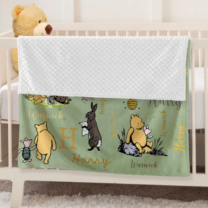 Personalized Classic Winnie the Pooh and Friends Soft Throw Blanket with Initial Name Nursery Decor Birthday Baby Shower Gift for Kids Newborns