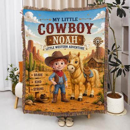 Personalized Western Cowboy Photo Horse Pattern Soft Tassel Throw Blanket with Name Home Decor Daily Use Birthday Gift for Kids
