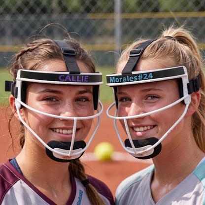 Personalized Multicolor Softball Fielder’s Mask Name Plate with Text Season‑End Gift for Softball Athletes