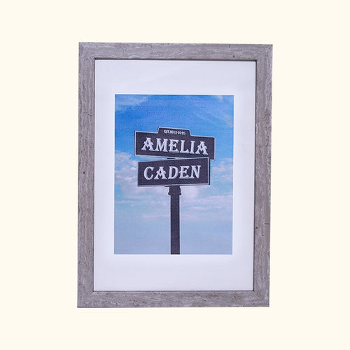 10 Year Anniversary Tin Frame Street Sign Painting with Double Names & Date
