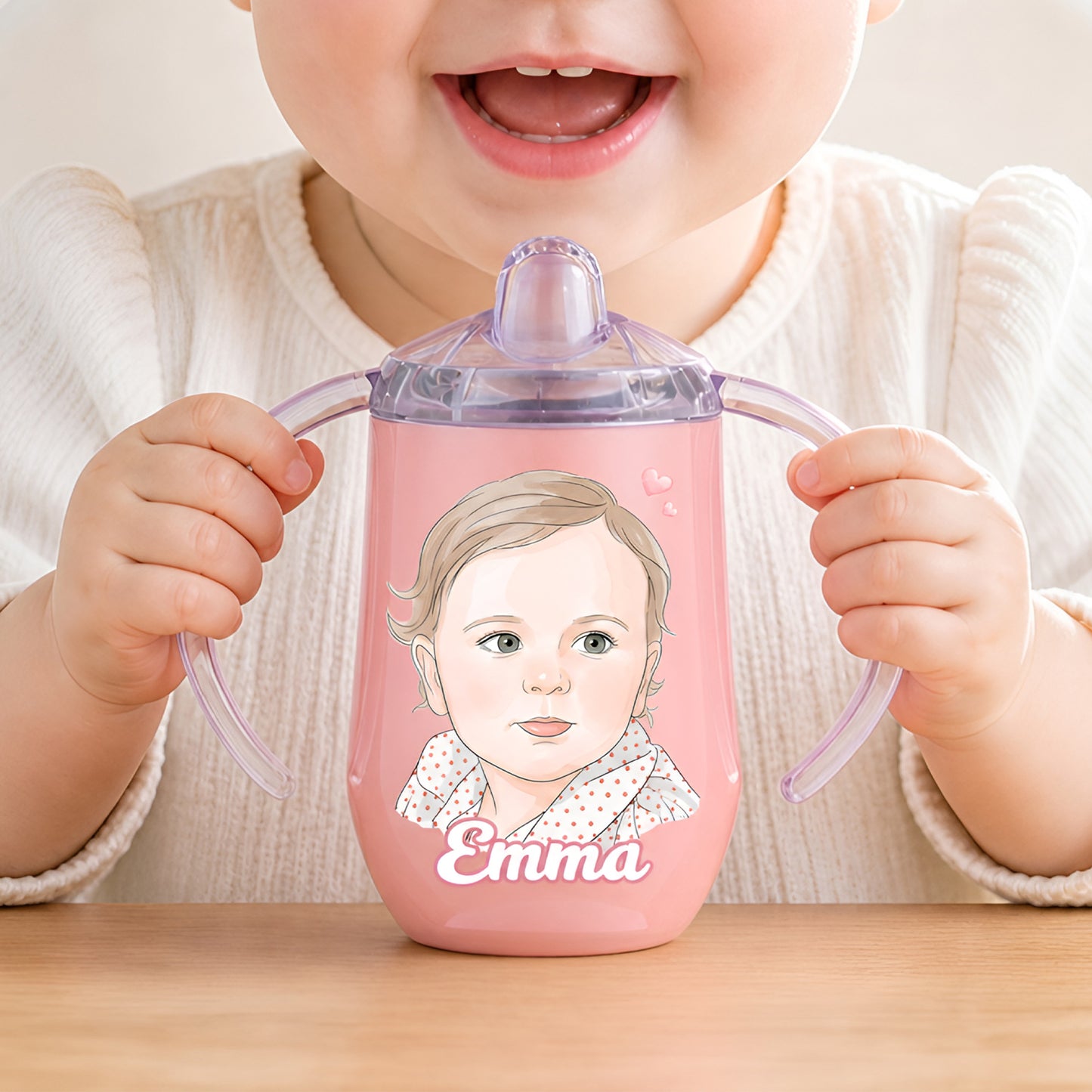 Personalized Watercolor Photo 10 oz Thermal Insulated Sippy Cup with Name Baby Shower Toddler Birthday Gift for Kids Boys Girls