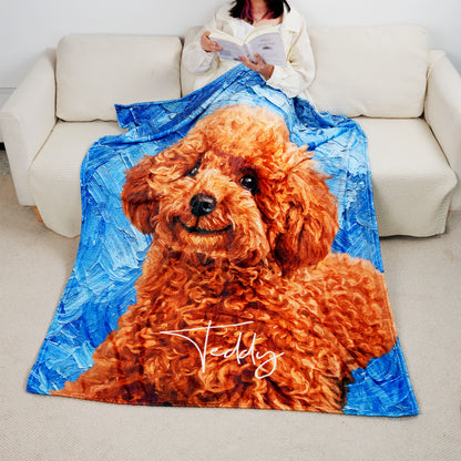 Personalized Oil Painting Style Pet Photo Soft Throw Blanket with Name Home Decor Birthday Pet Memorial Gift for Pet Lovers