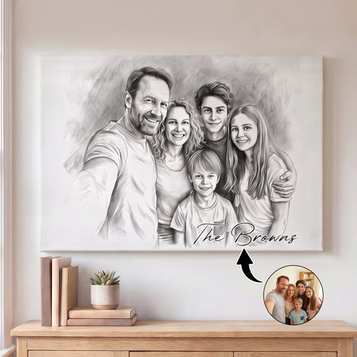 Personalized Family Portrait Photo Sketch Canvas Print Wall Art Living Room Home Decor Ship from USA Birthday Anniversary Gift for Family