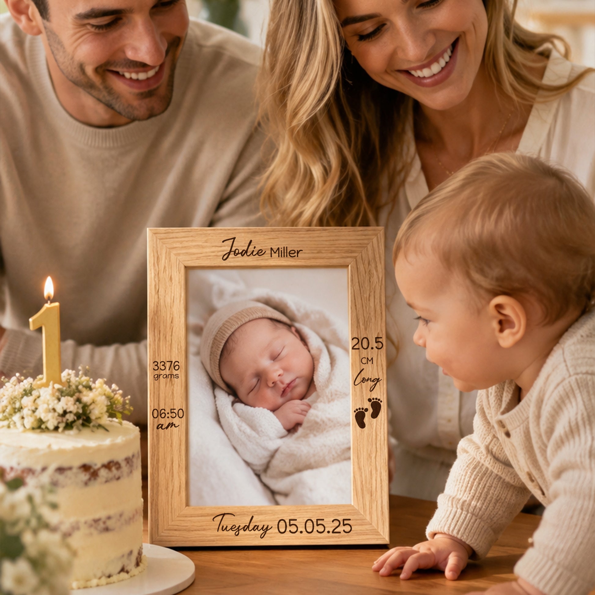 Personalized Engraved Footprint Wooden Photo Frame with Photo Name and Birth Information Home Decor Baby Shower Gift for New Parents Newborns