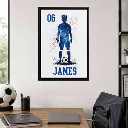 Personalized Soccer Splatter Silhouette Framed Canvas Print with Name Home Decor Ship from USA Birthday Gift for Soccer Players Boys Girls
