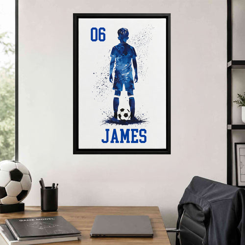Personalized Soccer Splatter Silhouette Framed Canvas Print with Name Home Decor Ship from USA Birthday Gift for Soccer Players Boys Girls