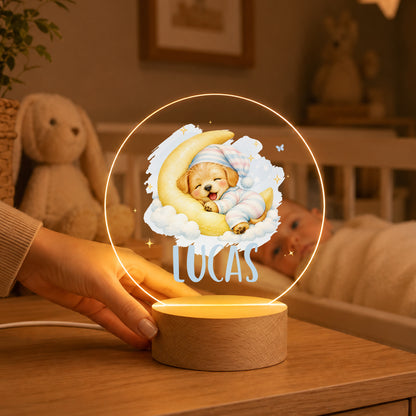 Personalized Cute Cartoon Animal Acrylic LED Night Light with Name and Wooden Base Bedside Decor Birthday Gift for Kids New Parents