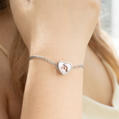 Personalized Sterling Silver Crystal Heart Photo Charm Accessory Fit Necklace Bracelet Valentine's Day Birthday Gift for Family Friends