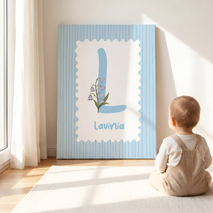 Personalized Birth Flower Striped Canvas Prints with Name Warm Nursery Decor Ship from USA Baby Shower Birthday Gift for New Dad Mom