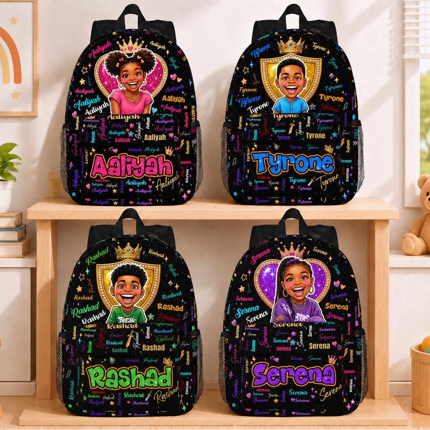Personalized Starry Cartoon Photo Word Cloud  Large Capacity Kids Backpack with Name Back to School Birthday Gift for Boys Girls