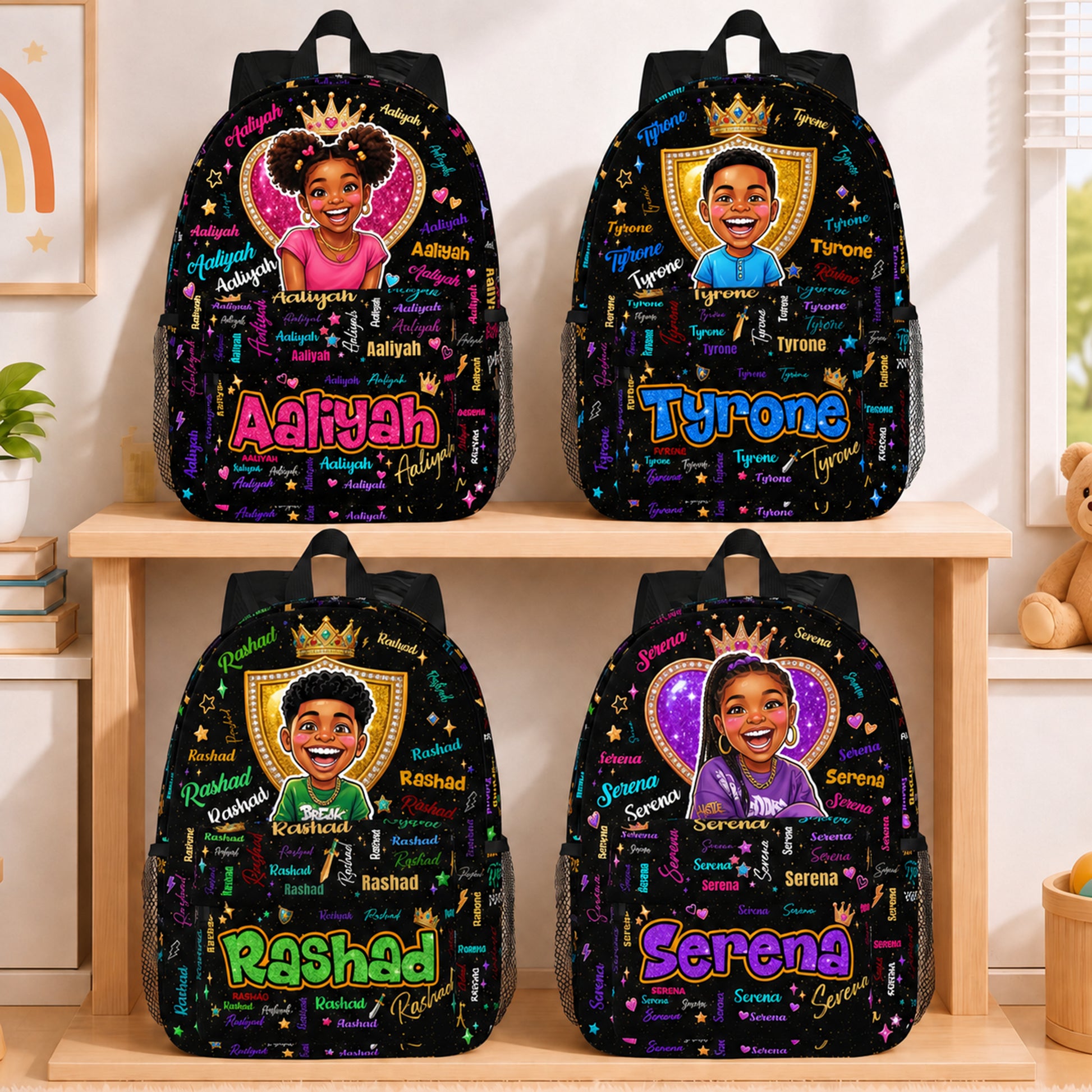 Personalized Starry Cartoon Photo Word Cloud  Large Capacity Kids Backpack with Name Back to School Birthday Gift for Boys Girls