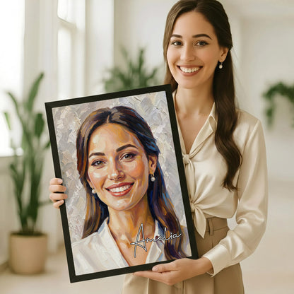 Personalized Modern Oil Painting Style Photo Framed Canvas Prints with Name Home Decor Ship from USA Housewarming Anniversary Gift for Family Friends