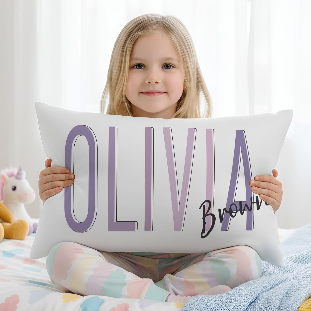 Personalized Multicolor Soft Rectangular Throw Pillow Cover with Name Daily Use Birthday Gift for Family Friend Kid