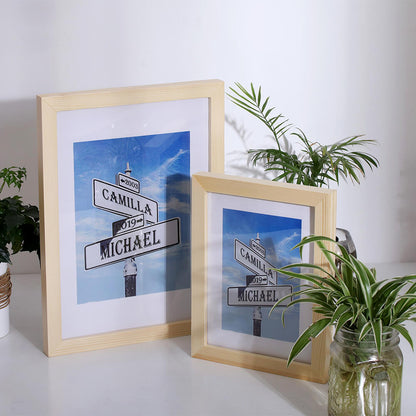 50th Anniversary Gold Frame Street Sign Painting with Double Names & Date