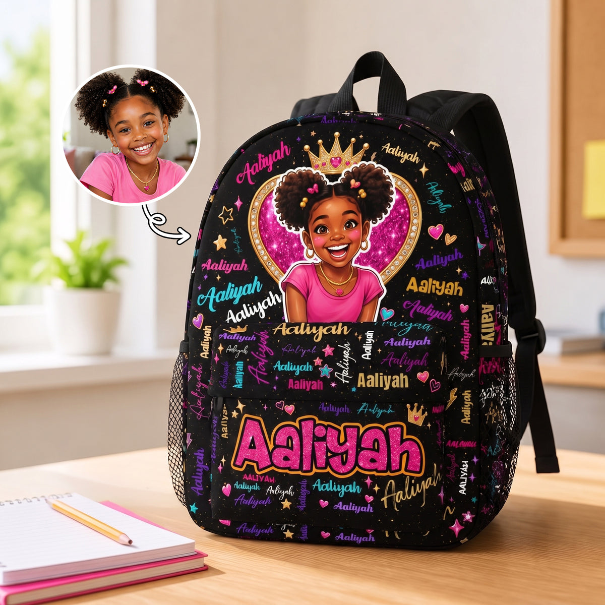 Personalized Starry Cartoon Photo Word Cloud  Large Capacity Kids Backpack with Name Back to School Birthday Gift for Boys Girls