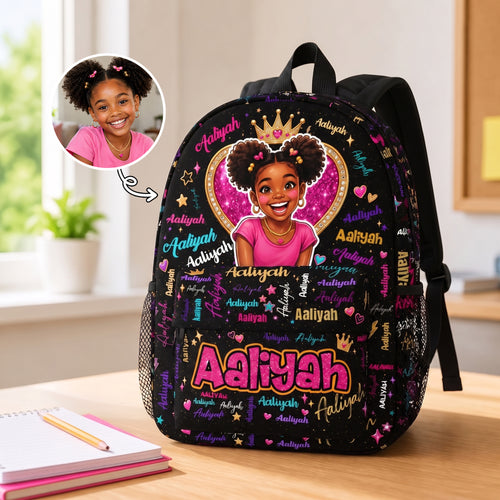 Personalized Starry Cartoon Photo Word Cloud  Large Capacity Kids Backpack with Name Back to School Birthday Gift for Boys Girls