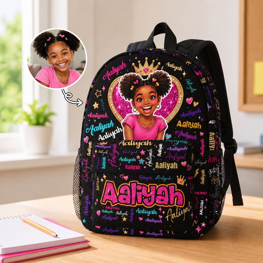 Personalized Starry Cartoon Photo Word Cloud  Large Capacity Kids Backpack with Name Back to School Birthday Gift for Boys Girls