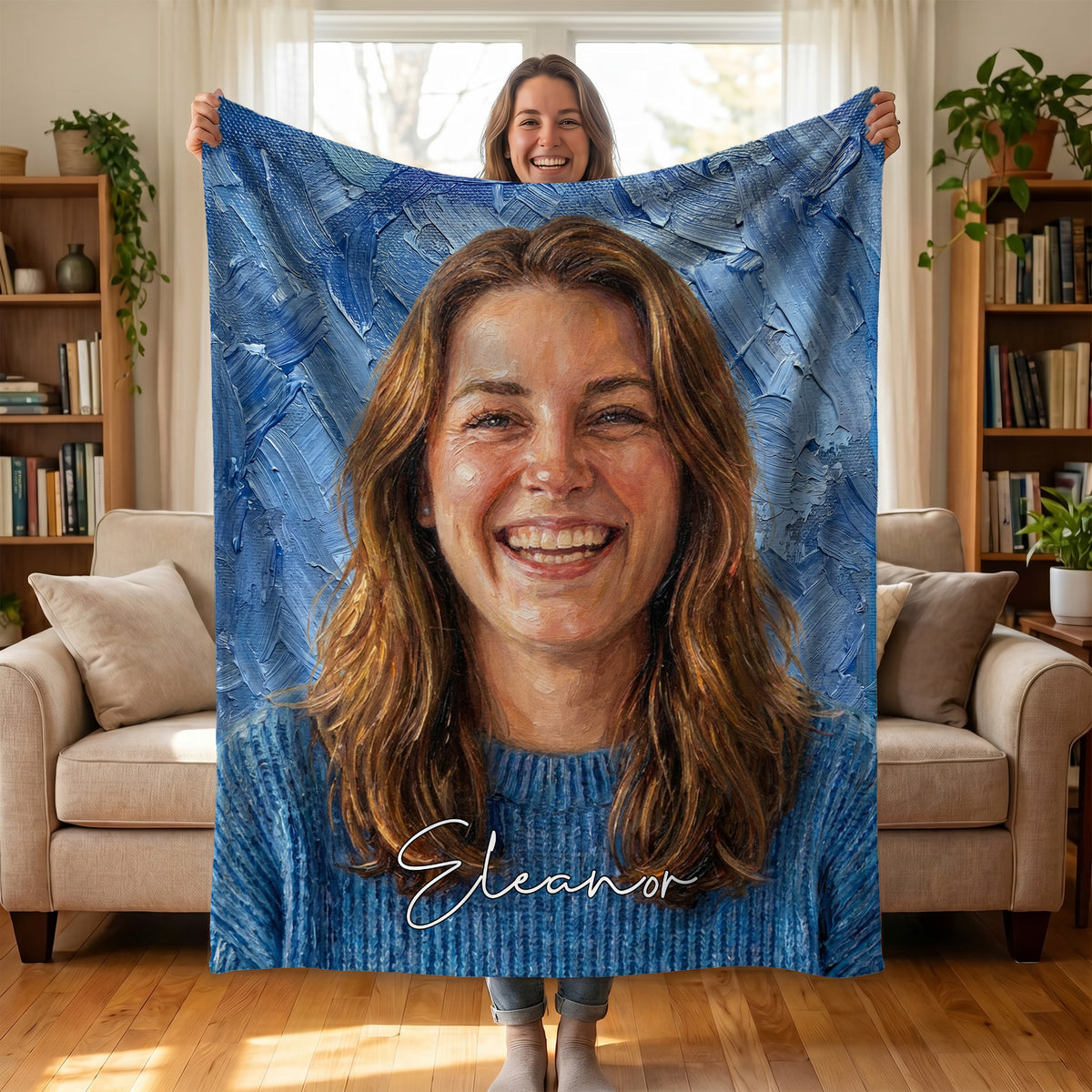 Personalized Oil Painting Style Photo Soft Throw Blanket with Name Home Decor Birthday Housewarming Anniversary Gift for Family Friends