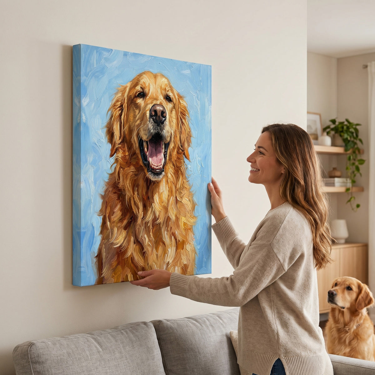 Personalized Modern Painting Texture Style Pet Photo Canvas Prints with Name Warm Minimalist Home Decor Ship from USA Birthday Gift for Pet Lovers