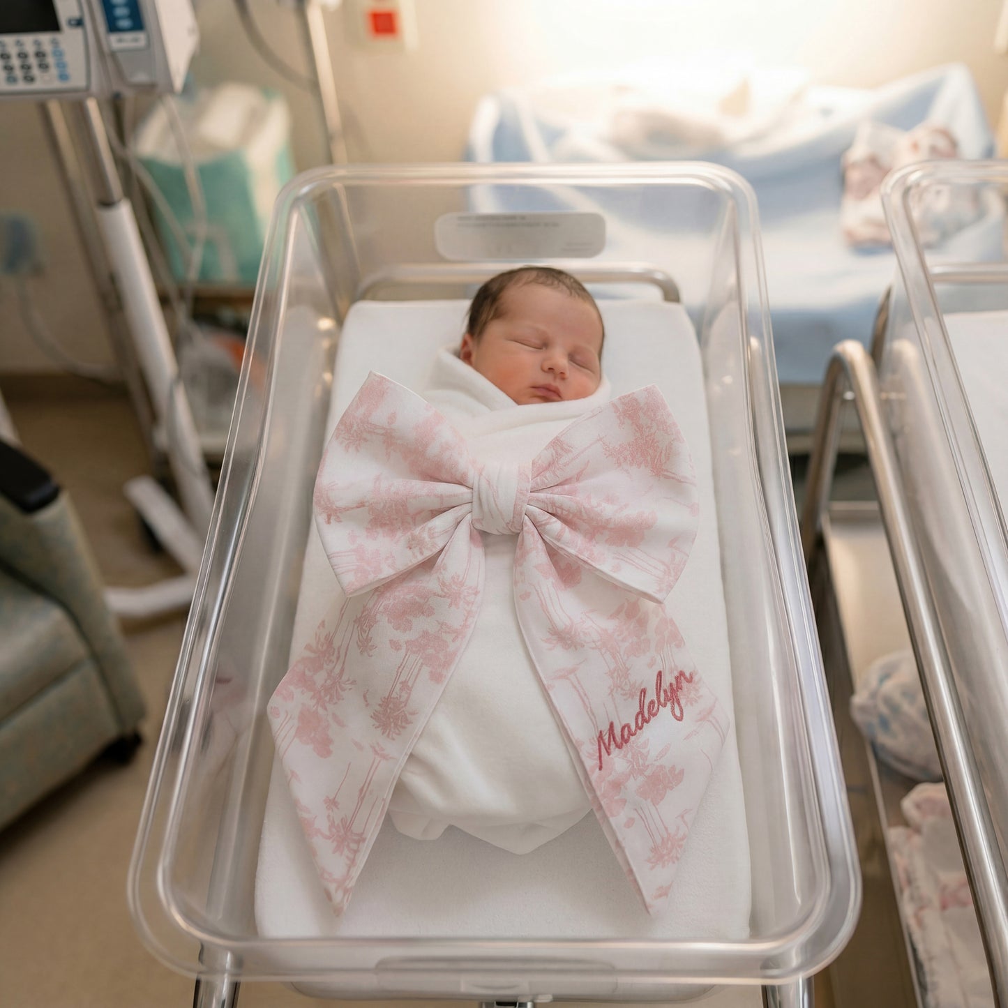 Personalized Embroidered Name Pink Coconut Trees Bow Headband Sash Set Maternity Photography Prop Baby Shower Gift for Newborn Mom