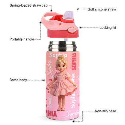 Personalized Cartoon Character BPA-Free Transparent or Insulated Water Bottle with Straw and Name Back to School Gift for Kids
