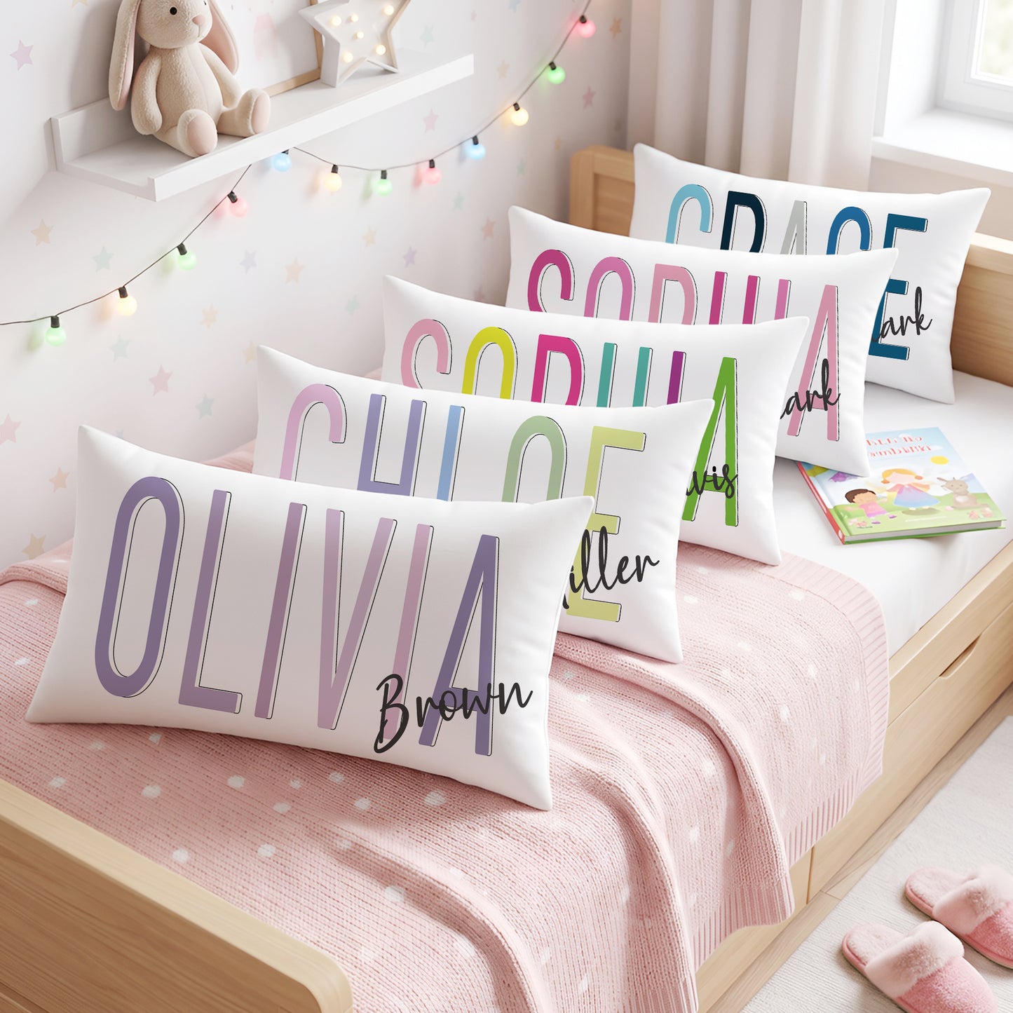 Personalized Multicolor Soft Rectangular Throw Pillow Cover with Name Daily Use Birthday Gift for Family Friend Kid