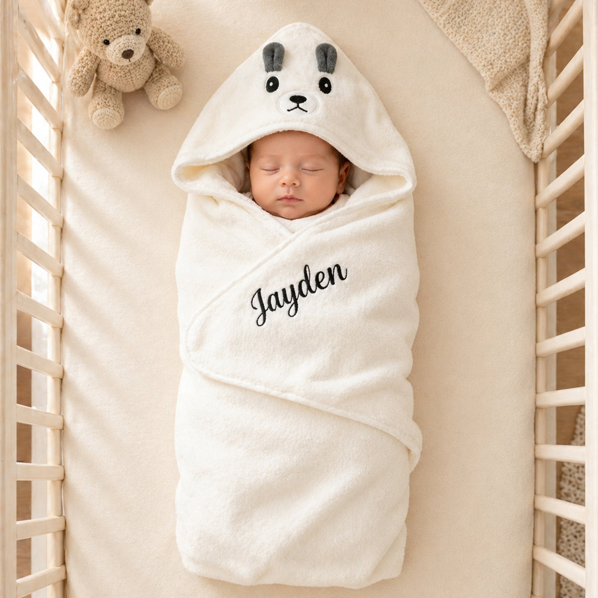 Personalized Cute Moose Animal Hooded Embroidered Soft Throw Blanket with with Name Daily Use Birthday Baby Shower Gift for New Moms Babies