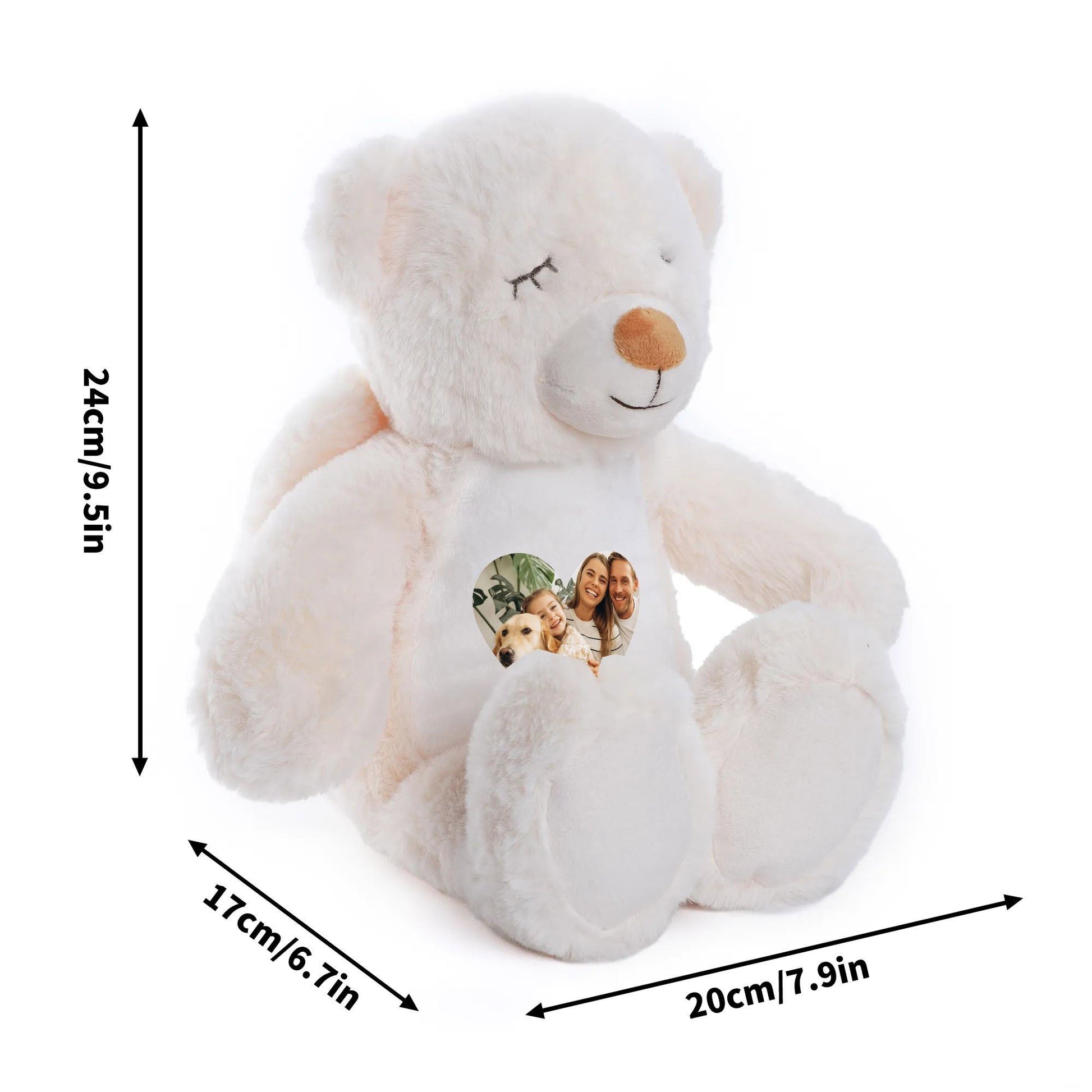 Personalized Cute Cartoon Bunny Bear Plush Toy with Heart Photo Daily Use Birthday Gift for Couple Kids