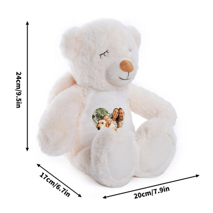 Personalized Cute Cartoon Bunny Bear Plush Toy with Heart Photo Daily Use Birthday Gift for Couple Kids