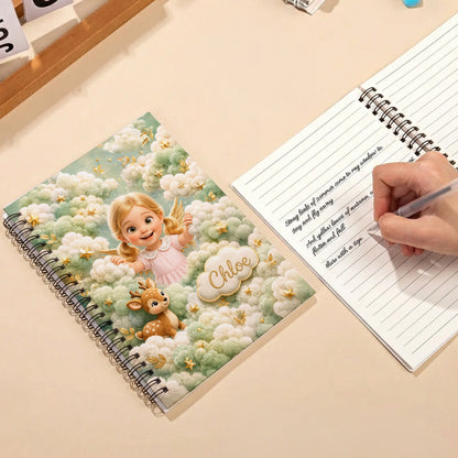 Personalized 3D-Effect Artwork Fantasy Angel Kid Photo A5 Spiral Journal Notebook with Name Daily Use Back to School Birthday Gift for Kids Students