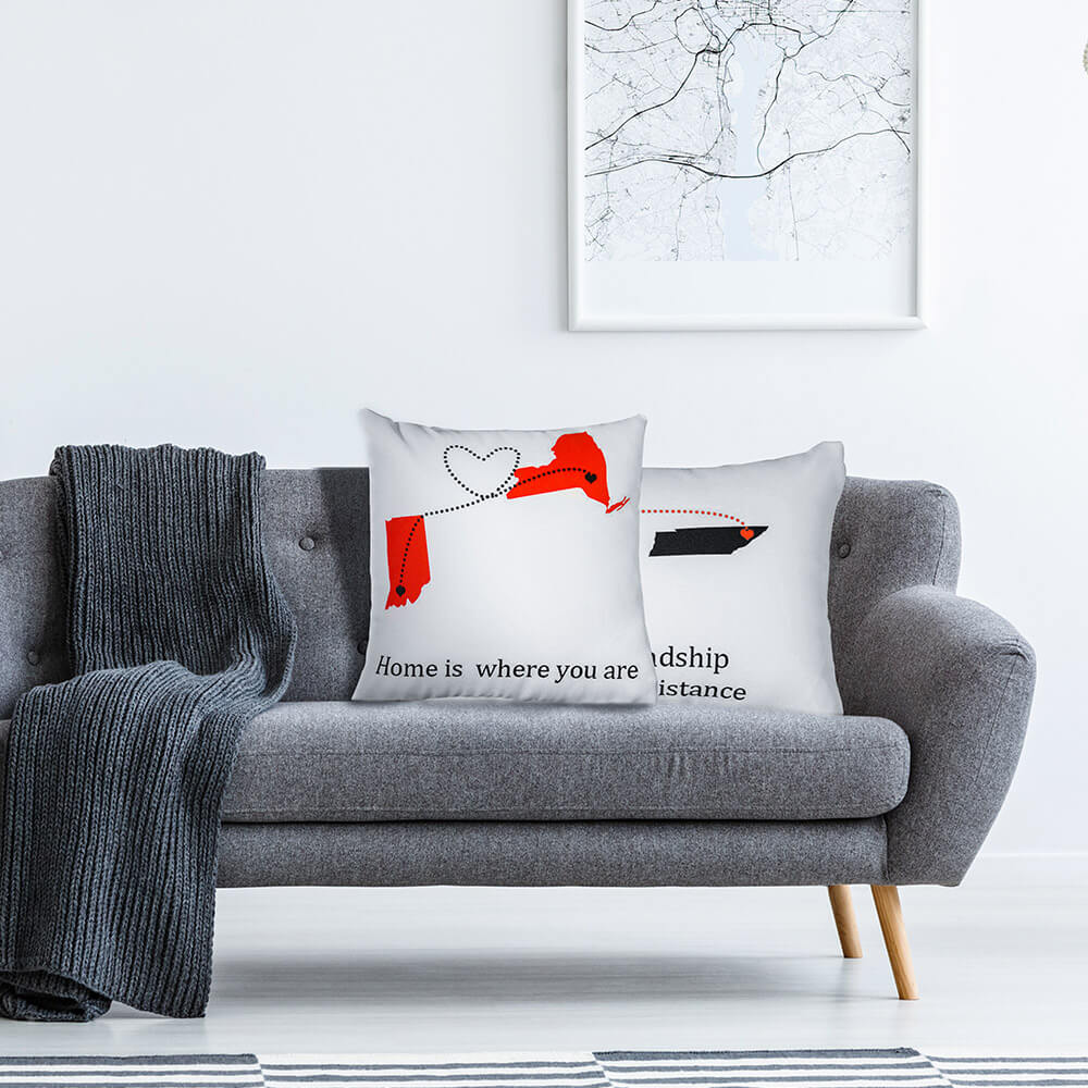 Engraved Long Distance Relation Cushion Throw Pillow Gift for Couple