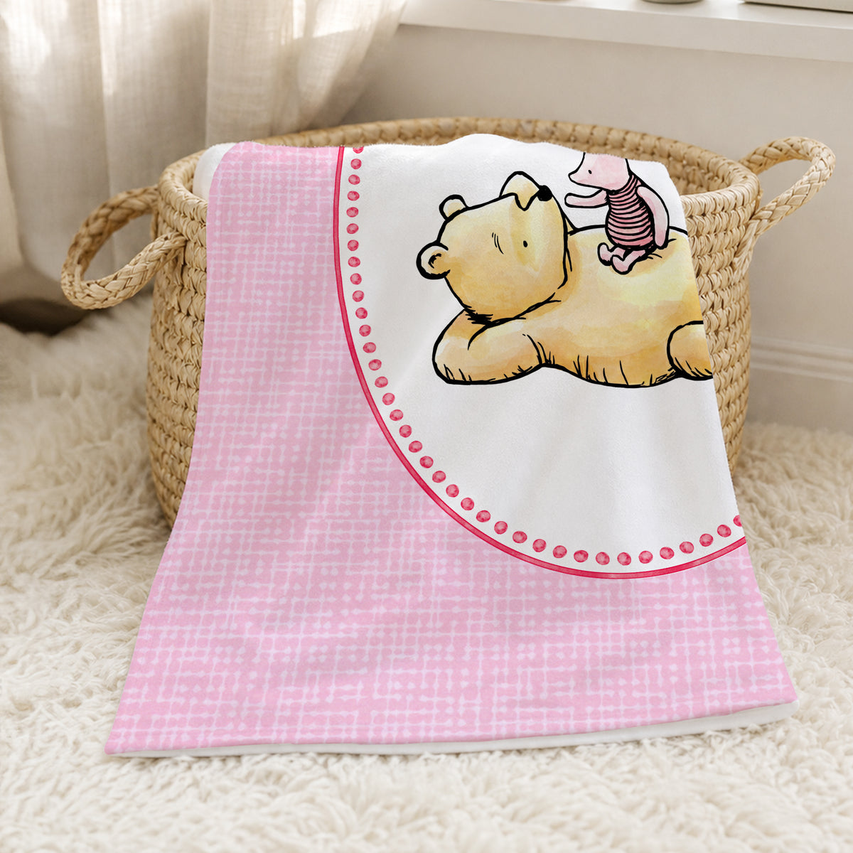 Personalized Classic Winnie the Pooh Cozy Throw Blanket with Name Nursery Decor Birthday Baby Shower Gift for Kid Baby Newborn