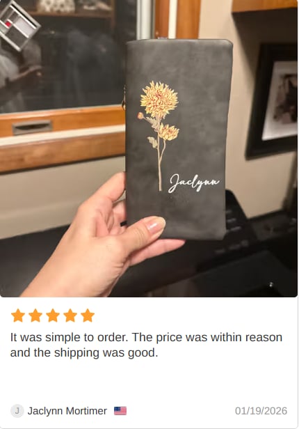 Personalized Watercolor Birth Flower Tri-Fold PU Leather Wristlet Wallet with Card Holder and Name Birthday Anniversary Gift for Women - CALLIE