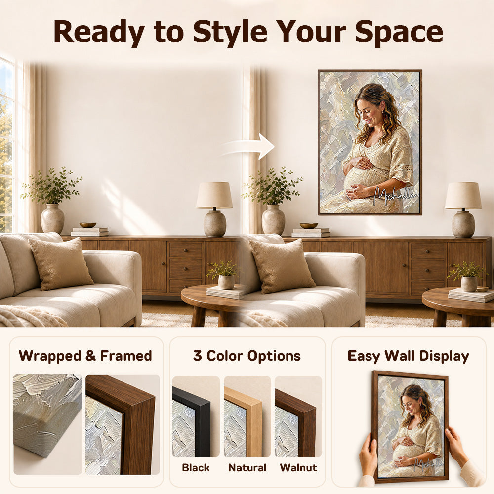 Personalized Modern Oil Painting Style Pregnancy Photo Canvas Prints with Name Home Wall Decor Ship from USA Birthday Gift for Pregnant Woman New Mom