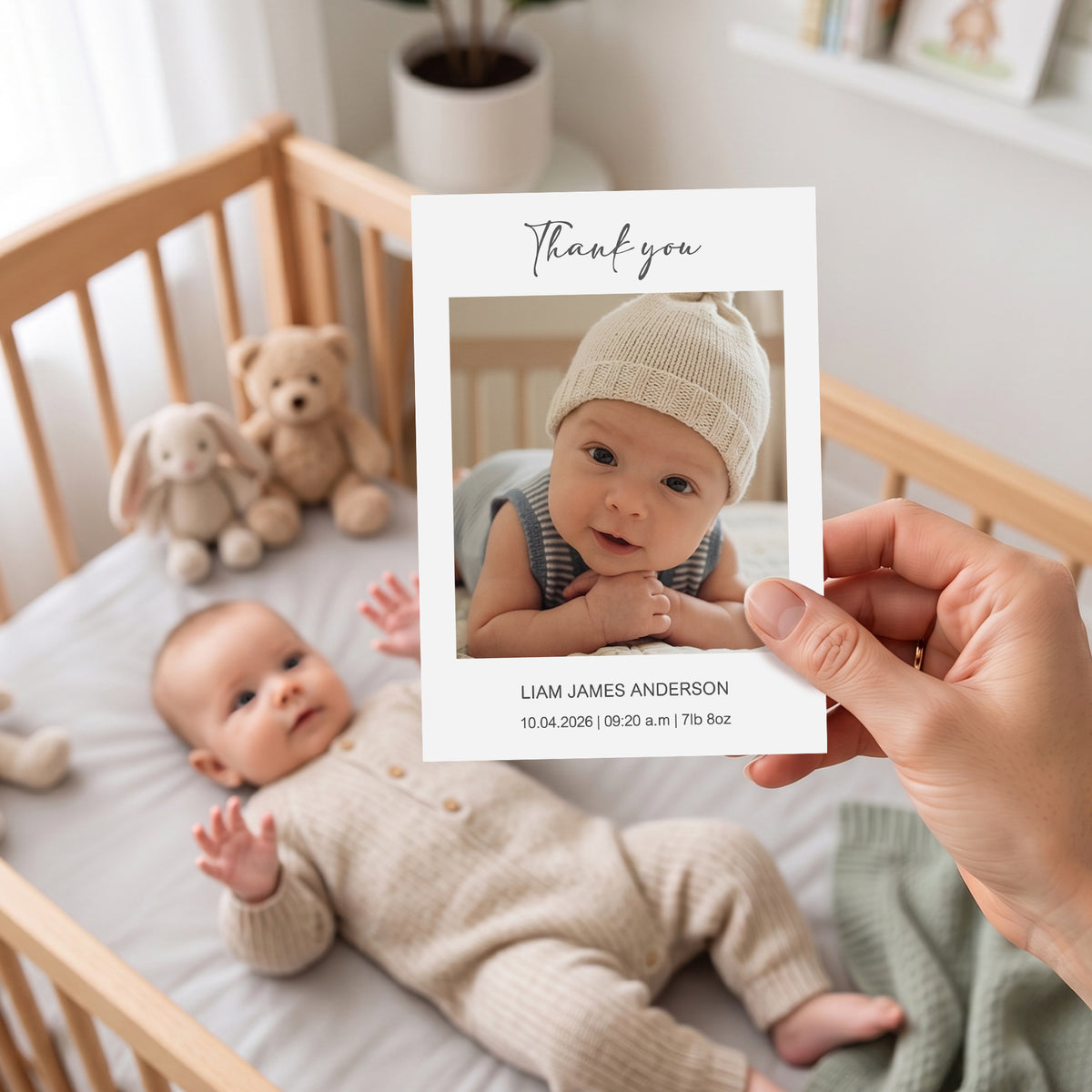 Personalized Baby Photo Birth Information Greeting Card with Name Baby Shower Baby Announcement Gift for New Baby New Parent