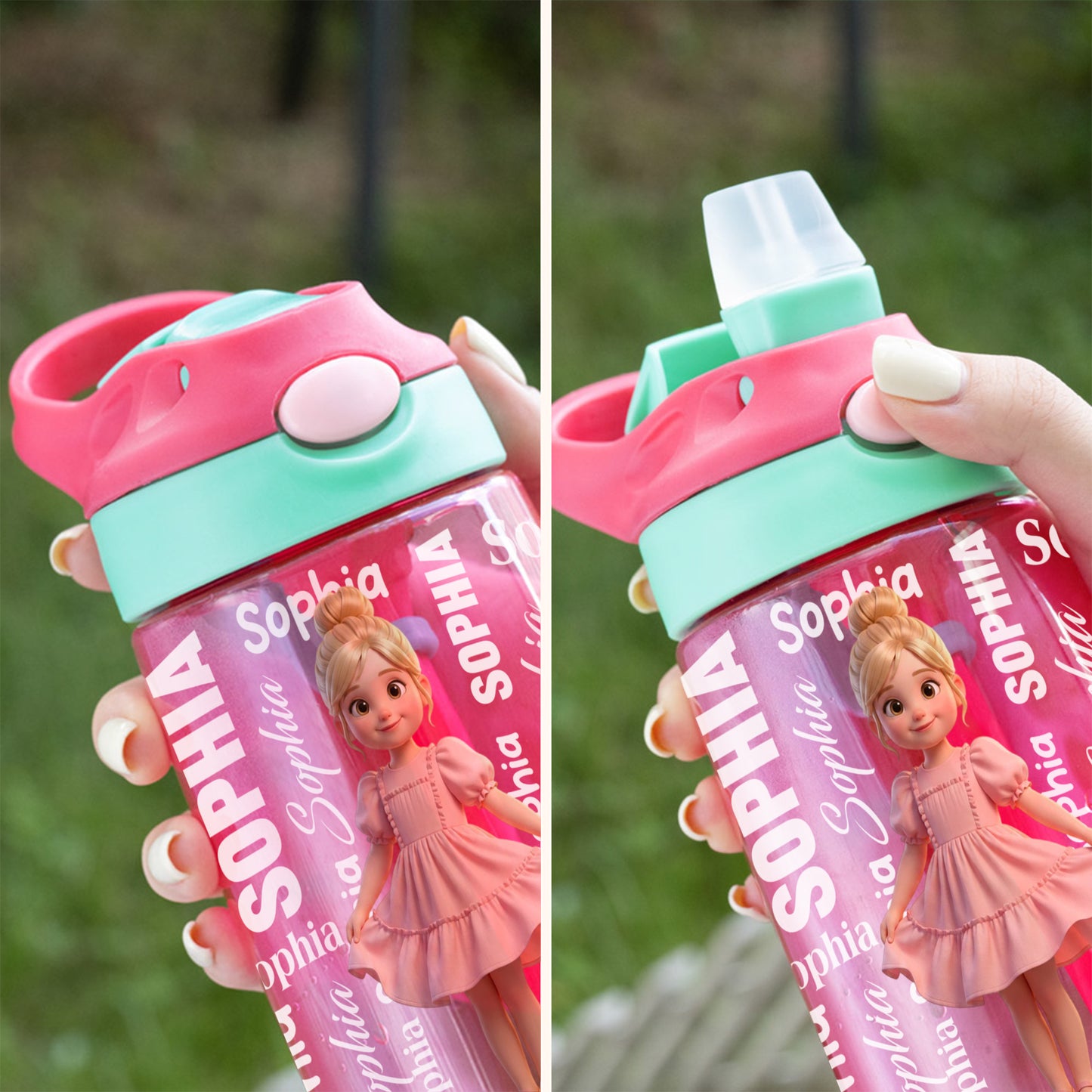 Personalized Cartoon Character BPA-Free Transparent or Insulated Water Bottle with Straw and Name Back to School Gift for Kids