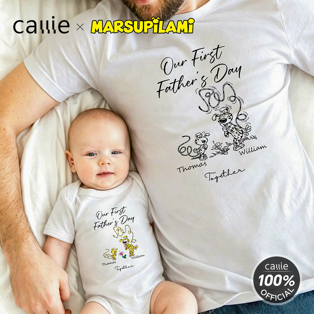 Personalized Leopard Marsupilami First Father's Day 100% Cotton T-shirt Baby Bodysuit with Name Father's Day Gift for Father | Callie × Marsupilami®
