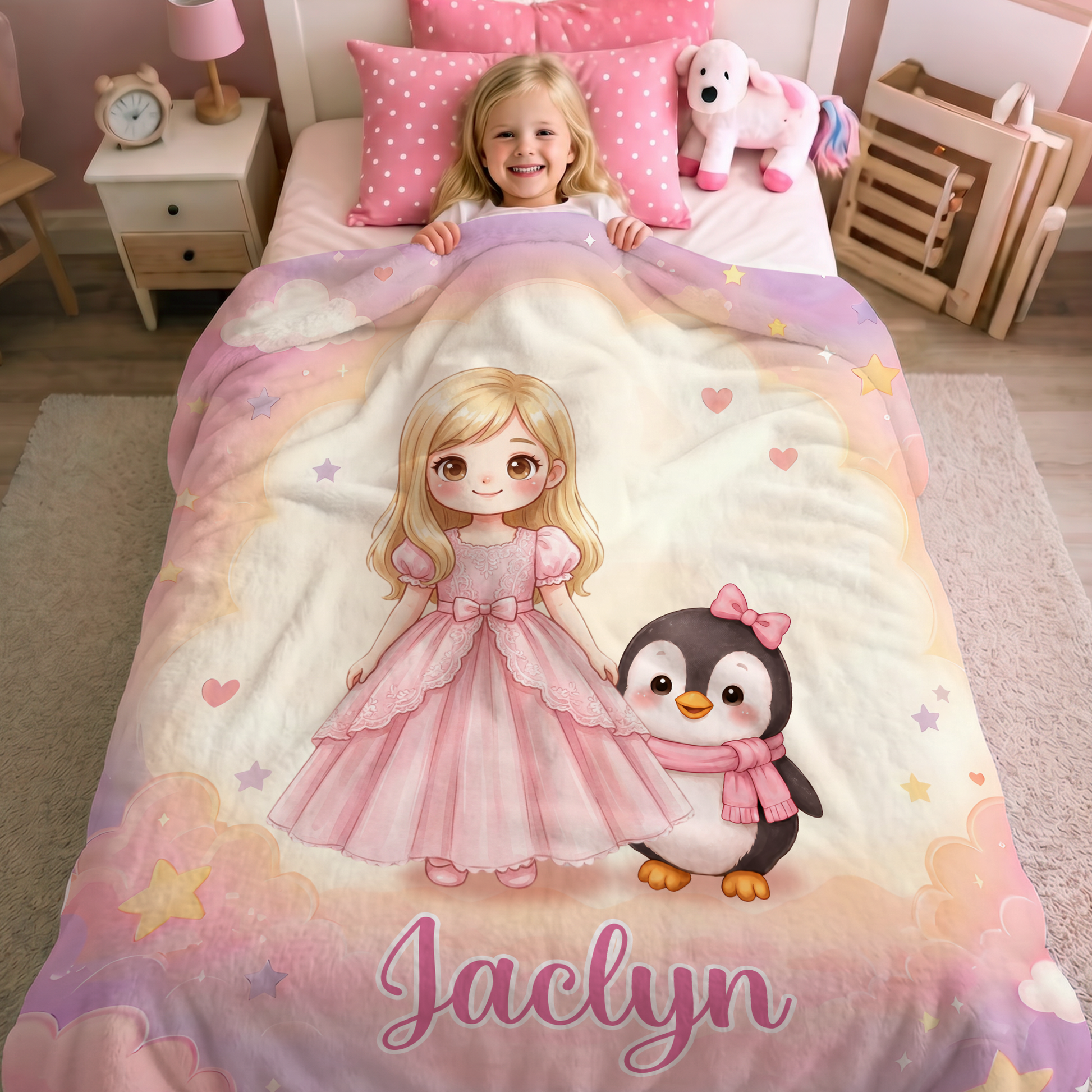 Personalized Fantasy Cartoon Kid Photo Pet Companion Soft Throw Blanket with Name Home Decor Baby Shower Birthday Gift for New Parents Kids