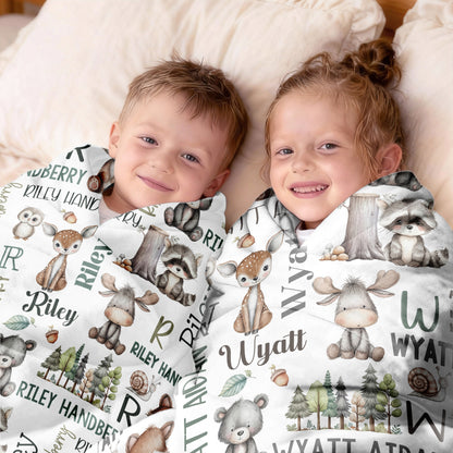 Personalized Cute Hand Painted Animals Soft Throw Blanket with Name and Initial Home Decor Daily Use Birthday Gift for Kids