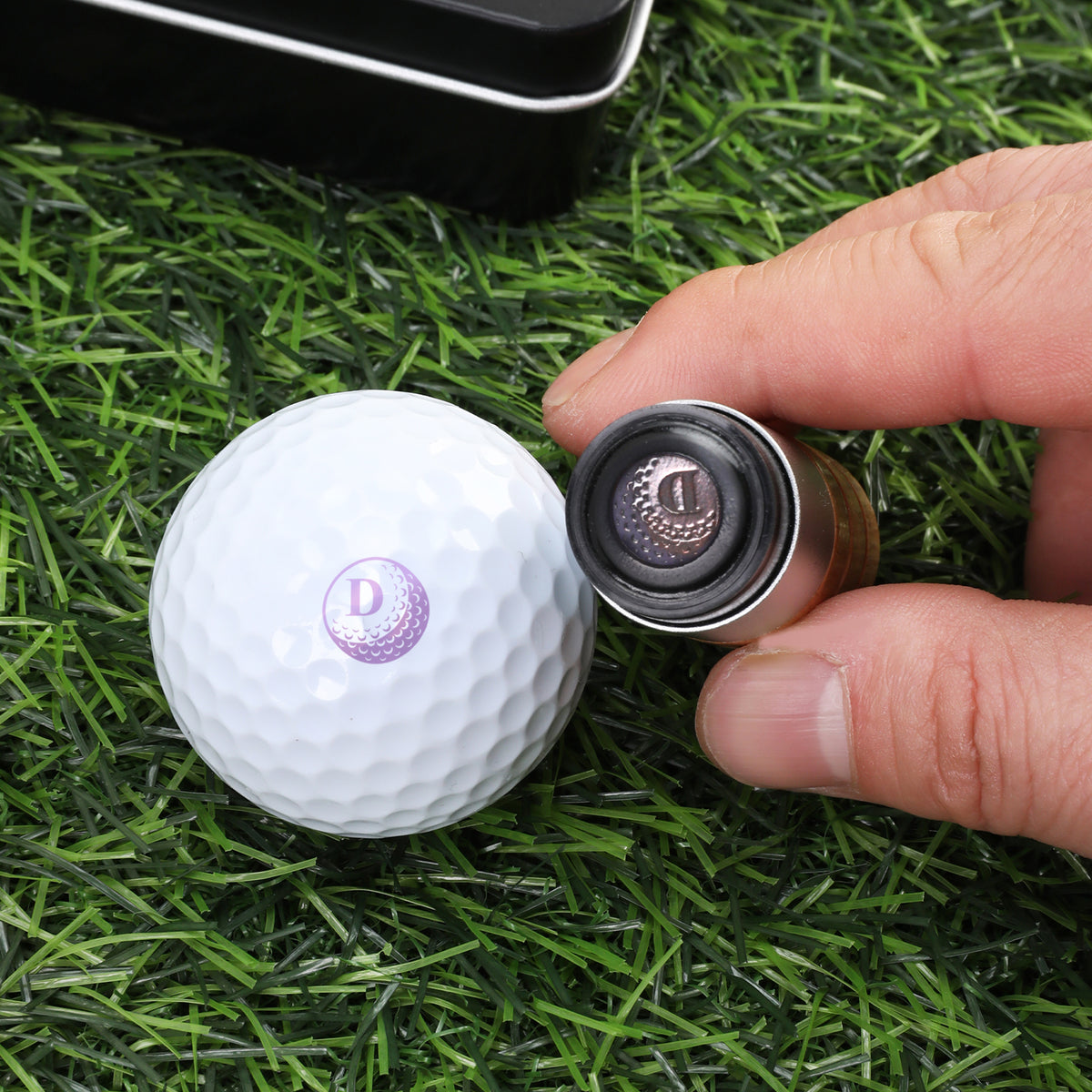 Personalized Golf Elements Initial Design Golf Ball Stamp with Name and Tin Storage Box Golf Accessory Birthday Gift for Golf Lover Player