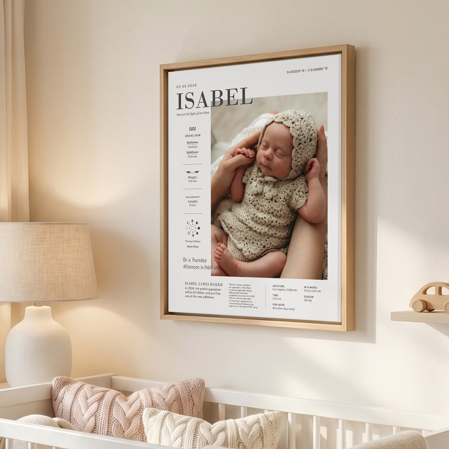 Personalized Modern Baby Photo Birth Information Canvas Prints with Name Nursery Decor Ship from USA Baby Shower Birthday Gift for Newborn New Parent