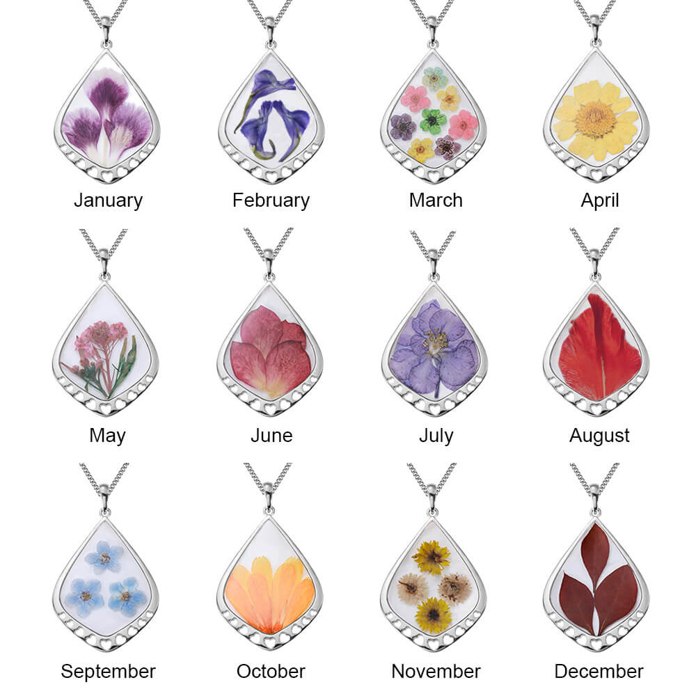 Birth Month Dried Flower Drop Necklace