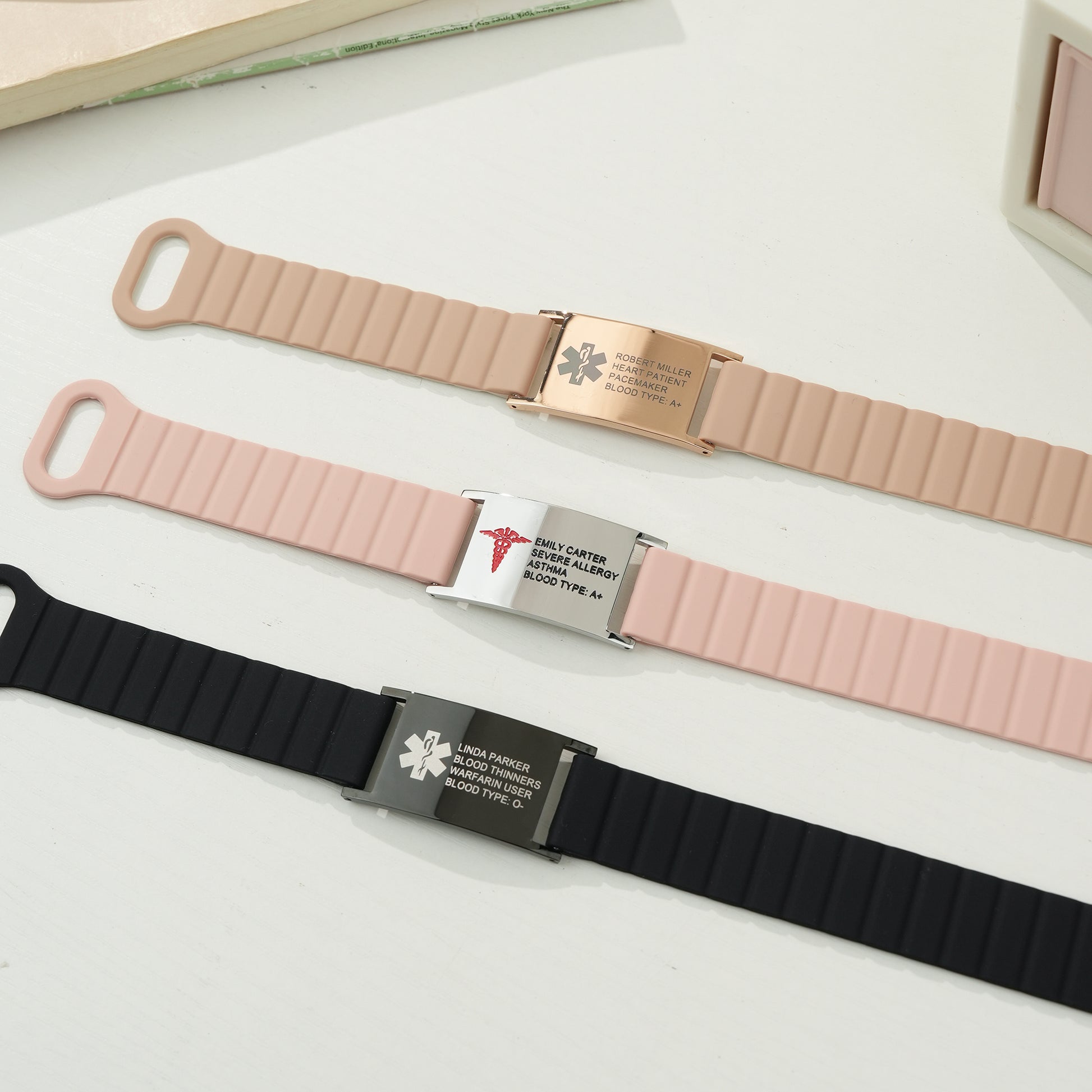 Personalized Medical Symbol Waterproof Medical Alert Bracelet with Engraved ID Name Tag and Magnetic Strap Daily Wear Travel Medical Gift for Patient
