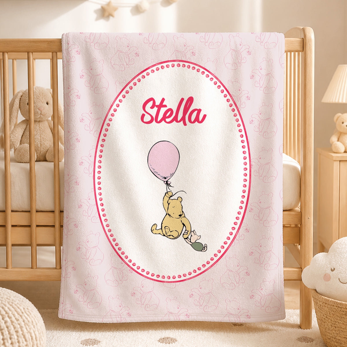 Personalized Classic Winnie the Pooh Cozy Throw Blanket with Name Nursery Decor Birthday Baby Shower Gift for Kid Baby Newborn