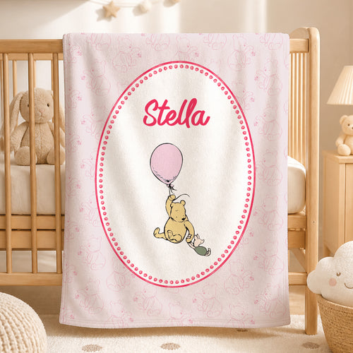 Personalized Classic Winnie the Pooh Cozy Throw Blanket with Name Nursery Decor Birthday Baby Shower Gift for Kid Baby Newborn
