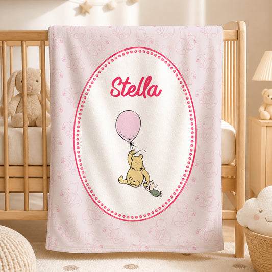 Personalized Classic Winnie the Pooh Cozy Throw Blanket with Name Nursery Decor Birthday Baby Shower Gift for Kid Baby Newborn