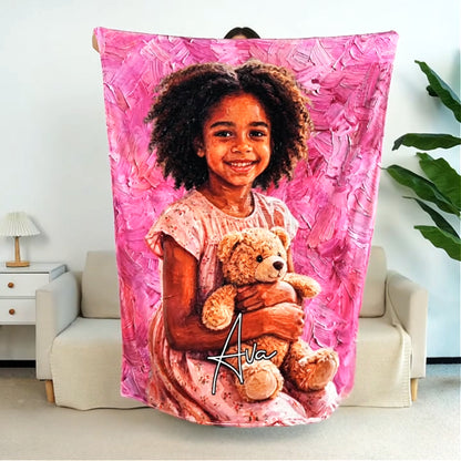 Personalized Oil Painting Style Photo Soft Throw Blanket with Name Home Decor Birthday Housewarming Anniversary Gift for Family Friends